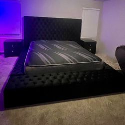 🛏️ Cama King Lujo Premium • Velvet Negro • USB • Bocinas • Bluetooth • Storage
