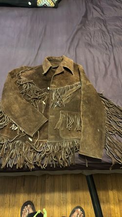 Small dark brown vintage suede fringe jacket