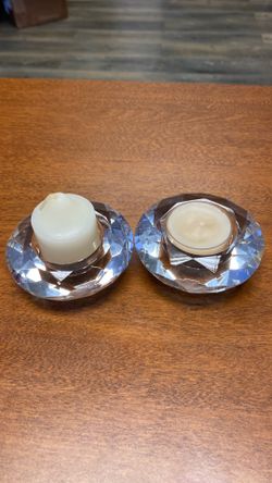 Round glass prisms candle holders
