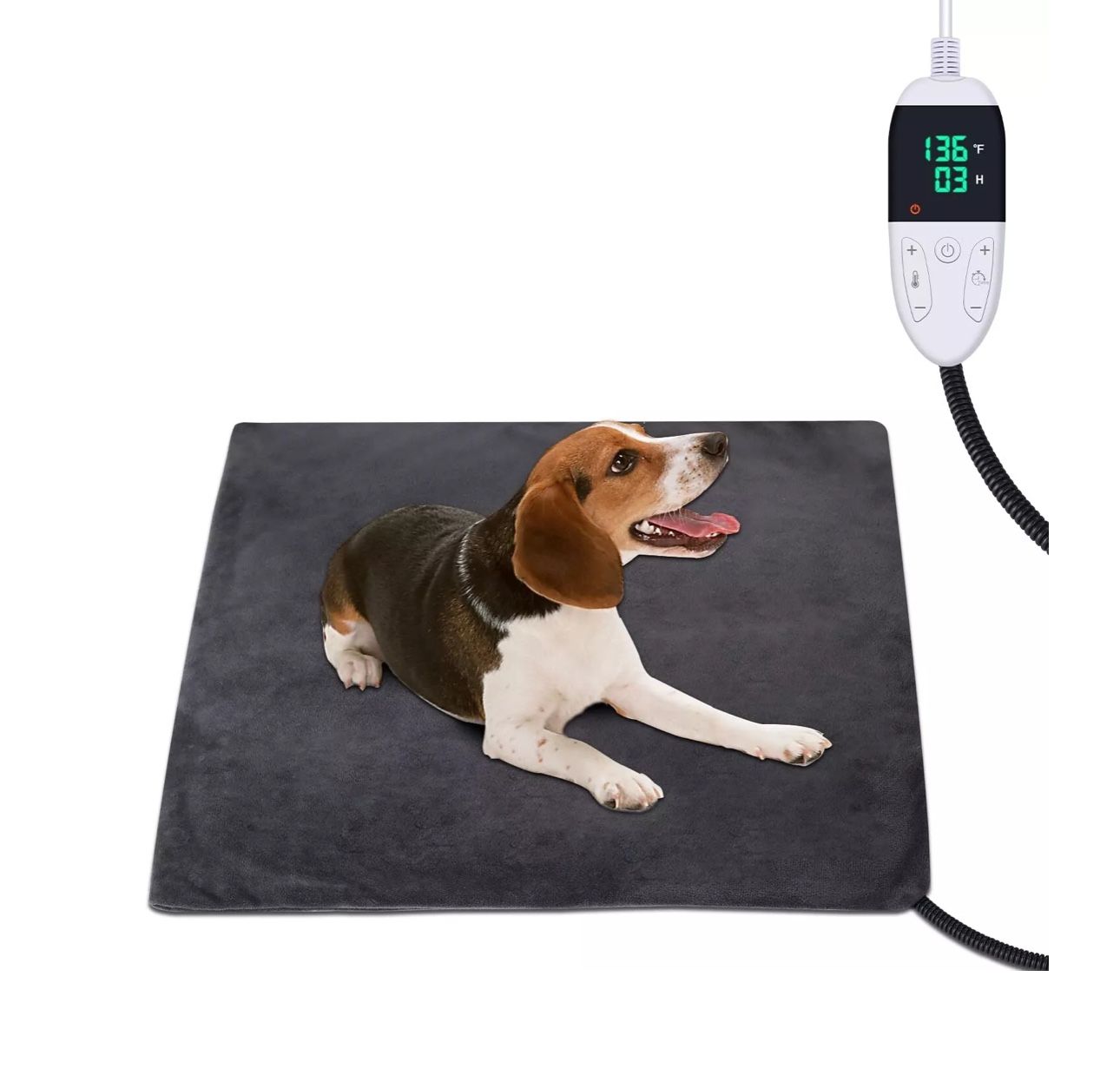 Pet Heating Pad for Dogs Cats w/ Timer Adjustable Temperature Waterproof 80-130F 18 X 18 Inches