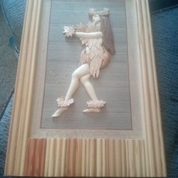 GORGEOUS Intarsia Wood Polynesian Dancer Hula Girl 12"x22" Wooden Plaque 
Excellent Condition 