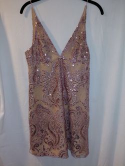 Free People Night Shimmers Sequin Mini Dress Rose Gold Nude Sz 2 Party
