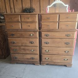 Set of 2 Solid Wood Tall Dressers