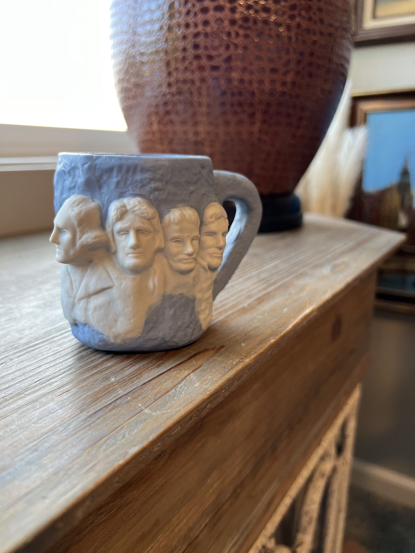Vintage Porcelain Wedgewood Mt Rushmore Blue Mug - Patriotic 