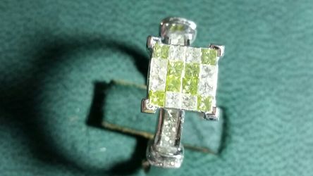 Yellow & White Princess Cut Diamonds Engagement Ring & Matching Wedding Band