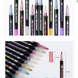 Double Line Metallic Markers,Pecosso Outline Metal Marker Pens,12 Colors Paint Permanent Pen for Writing and Drawing Lines on Paper,Gift Cards,Greetin