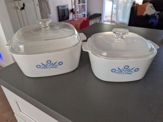 Blue cornflower corning ware casserole dishes