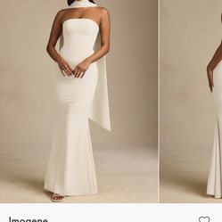 Oh Polly Imogene strapless dress with scarf, ivory color, size 6US