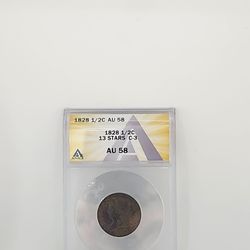 ​1828 Classic Head Half Cent 1/2C (13 Stars, C-3) - ANACS AU58 About Uncirculated