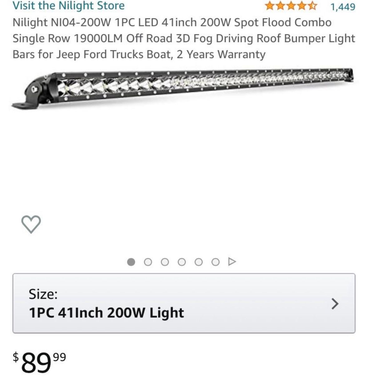 Nilight 41” 200w Single Row Spot/Flood Combo Led light Bar