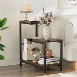 G Shaped End Table 3-Tier Industrial Side Table with Shelves
