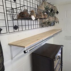 6 Foot Wide Shelf Board With 3 Brackets And Metal Pole, You Dis-assemble Yourself