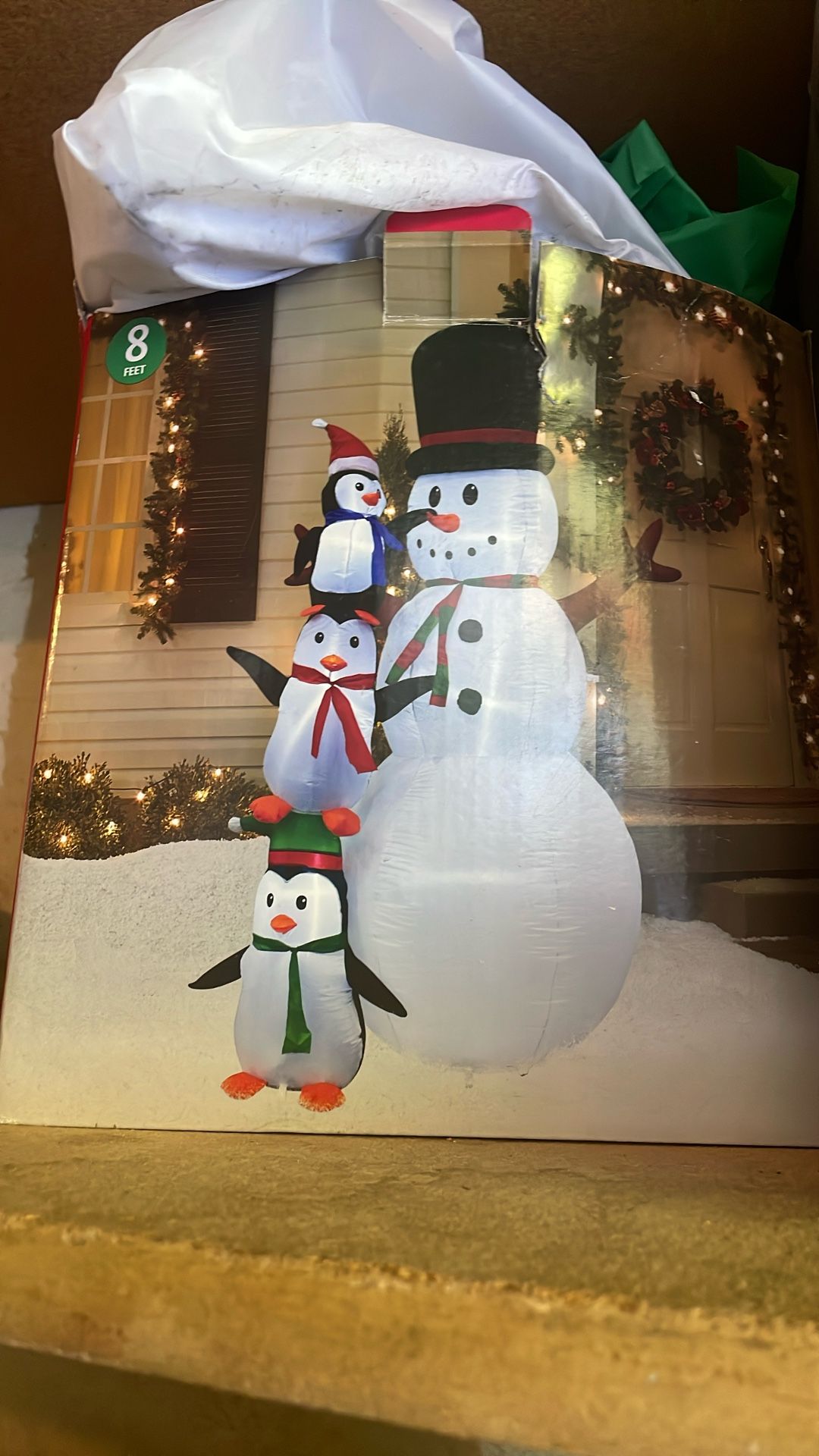 Snowman With Penguins 8 Feet