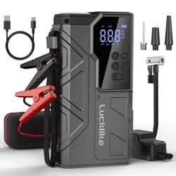 Lucklike Jump Starter with Air Compressor, 4000A Portable Car Battery Jumper Starter Pack for 10L Gas and 8L Diesel, Tire Inflator with Presssure Dete