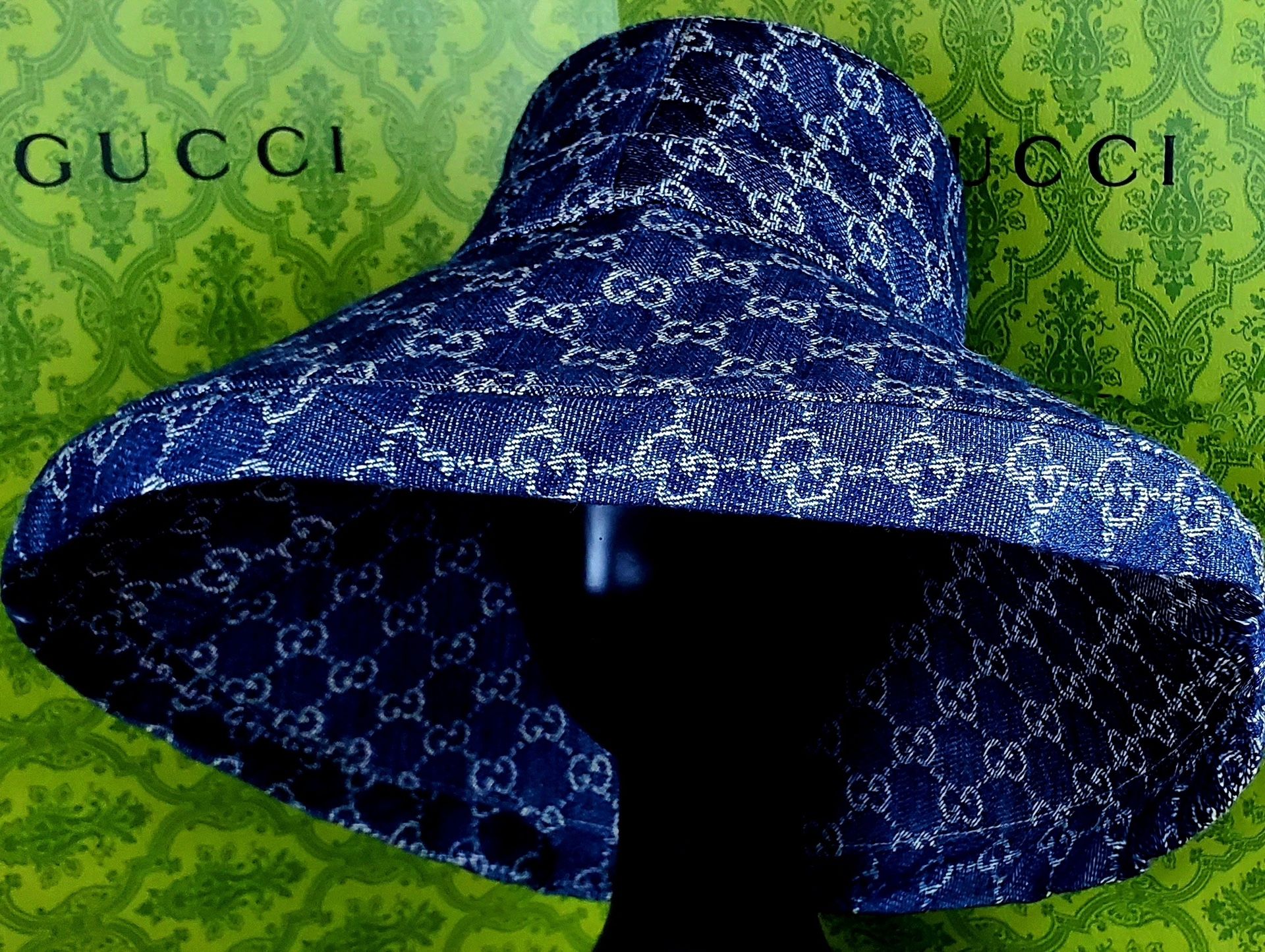 Denim Monogram Large Brim Bucket Hat Jacquard Navy Blue Canvas Sun Beach Monogram Denim Icon Bucket Hat S00 - Men - Accessories  main image 3