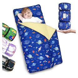 Primlect Thickened Toddler Nap Mat with Pillow Pouch, Extra Large 55''x35'' Sleeping Bag, Washable, Roll up, Perfect for Daycare, Preschool, Kindergar