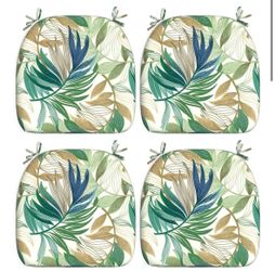 LVTXIII Outdoor Chair Cushions Set of 4, Patio Seat Cushions D16xW17 with Ties, Water Repellent Chair Pads for Patio Furniture Garden Use, Lush Leaf G