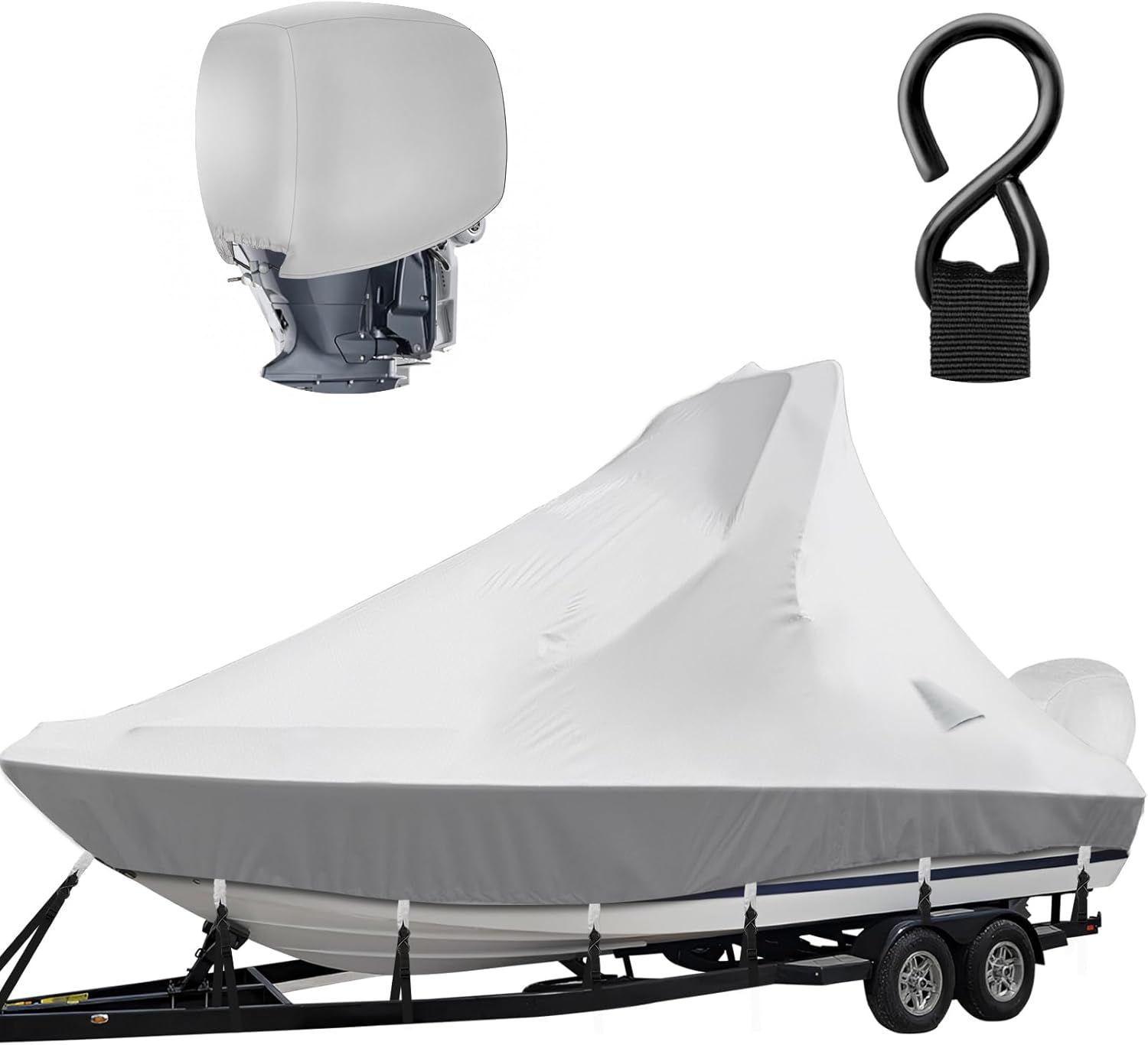 Wake Tower Boat Cover,Heavy Duty 1200D Waterproof Boat Covers 25-27ft with Adjustable Metal Buckle