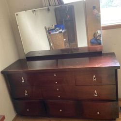 Vintage Cherry Dresser With Mirror 