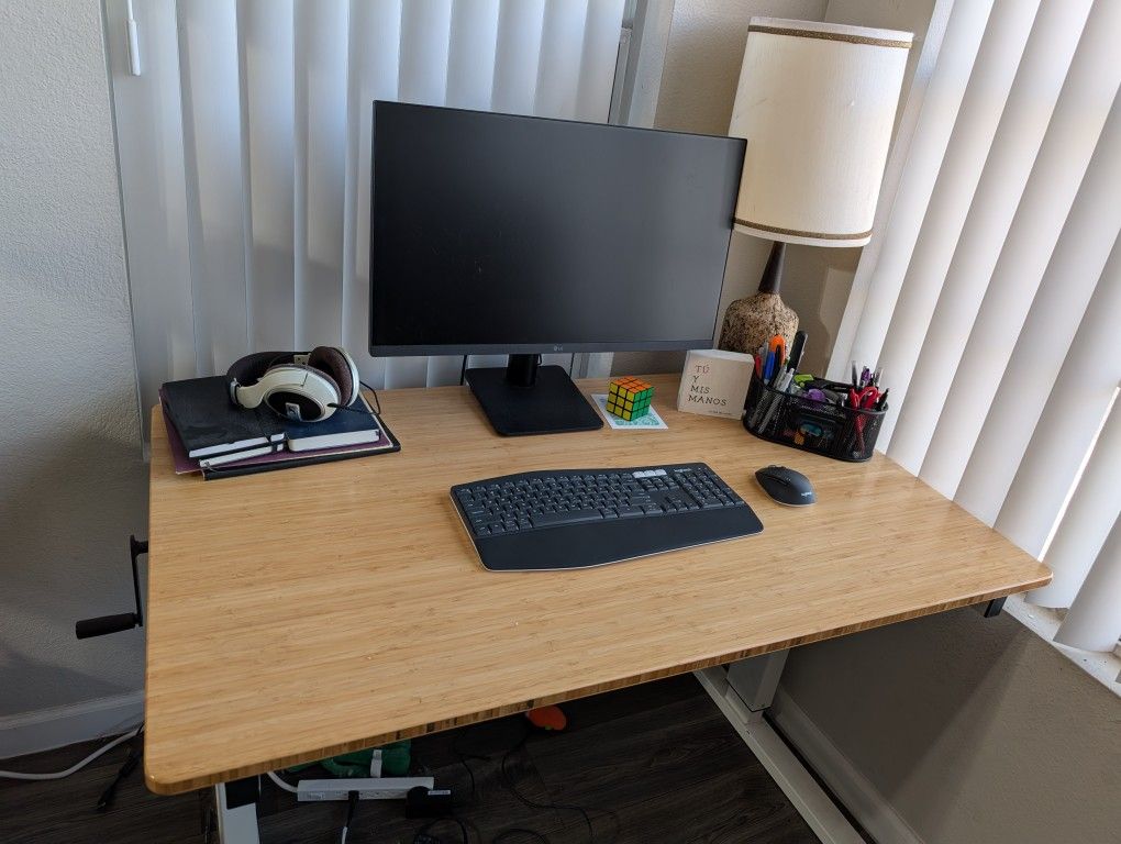 Standing Desk - Bamboo Top, White Legs