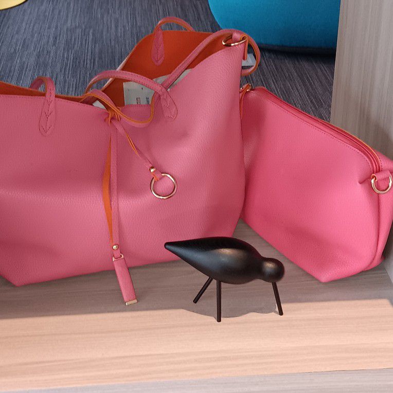 Large Pink  Soft Leather Tote/Travel Bag
