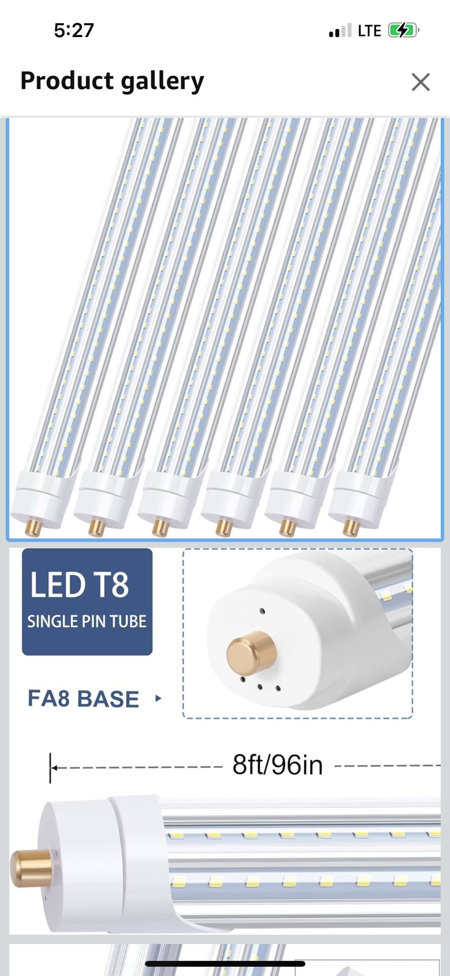 8FT LED Bulbs, 90W 6000K T8 T12 LED Tube Lights, FA8 Single Pin V Shaped LED Shop Lights