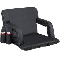Lightweight Stadium Seat Chair with Backrest and Armrests Cushion for Bleachers Black