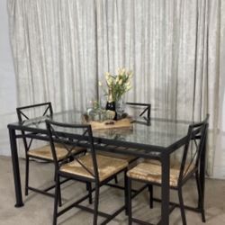 Glass & Iron Dining Table With 4 Chairs