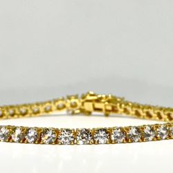 4MM Silver Tennis Chain 8” Yellow Gold Plated Iced Out Hip Hop Bracelet Bling