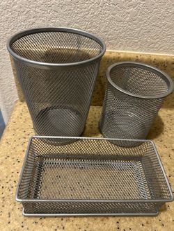 Silver Metal Mesh Desk Organizer Set