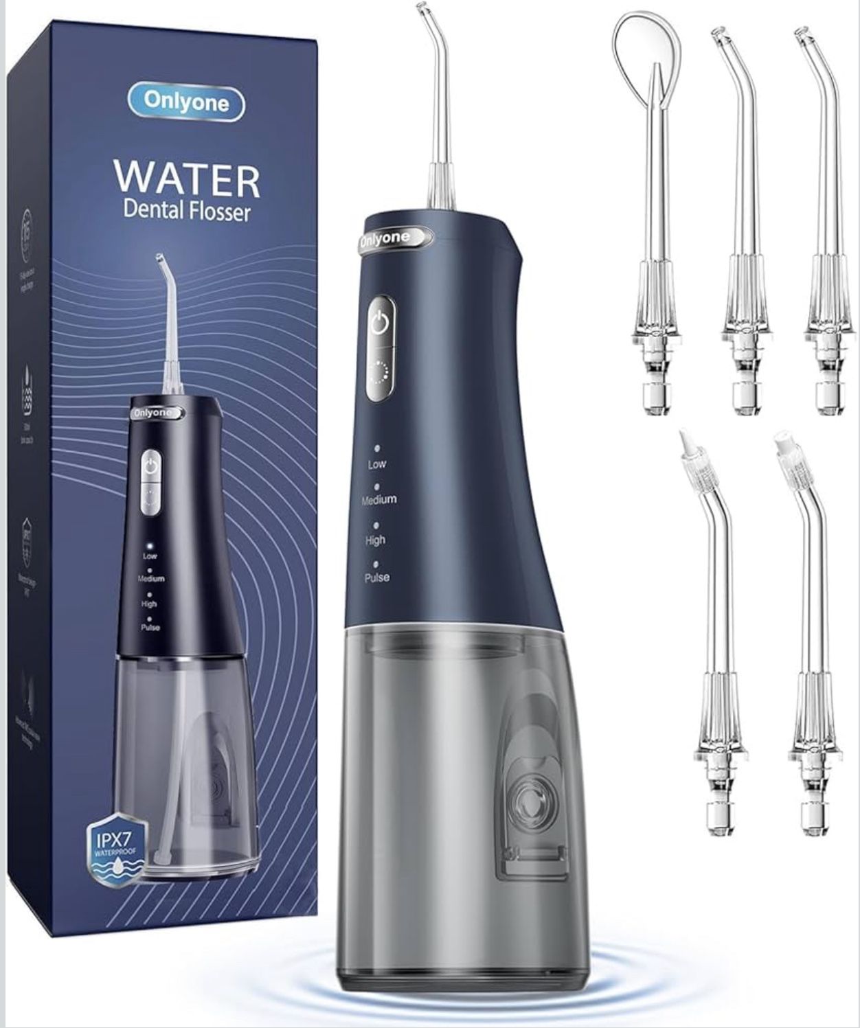 Onlyone Water Dental Flosser, 300ML Portable Oral Irrigator for Teeth, 4 Modes and 5 Jet Tips,Rechargeable Irrigation Cleaner,Electric Flossing Machin