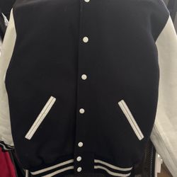 Navy Blue Varsity Leather Mans Jacket