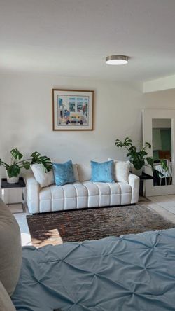 Sofa, mirror, picture, Rug