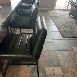 (x4) Modern Faux Leather Kitchen Counter-Height Bar Stool, 37"H, Black