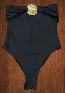 ZARA METAL TRIM BANDEAU SWIMSUIT BKACK/GOLD. SIZE LARGE