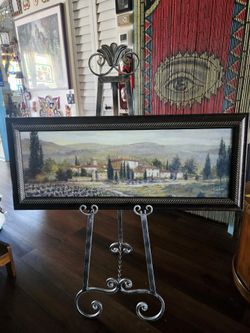 Vintage impressionist-style landscape titled "Uzzano" (or sometimes referred to as "Bagni di Lucca") by the artist Joe Sambataro. 40.5"×16.5"