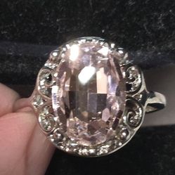 .925 Oval Sterling Silver Pink Sapphire Ring 