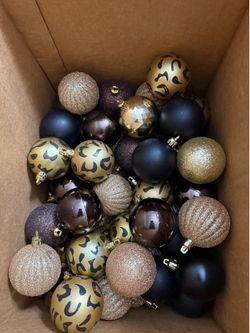 Box of assorted ornaments.