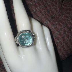 NEW Elegant Synthetic Aquamarine Blue Cubic Zirconia Ring, size 8 