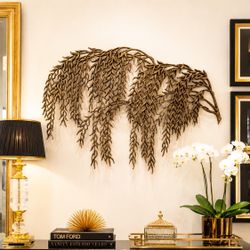 Mid Century Gold Weeping Willow Tree Branch Wall Hanging Vintage Burwood Products Plastic Resin 3ft  MCM Artwork Sculptural 