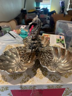 Silver Seahorse Triple Shell Serving Dish