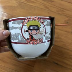 NWT Naruto ramen bowl spoon chopsticks 3pcs set