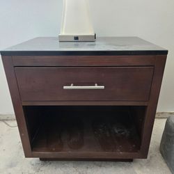Pair of Dark Wood Nightstands with Stone Top