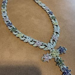 Iced Out Floral Cross Chain And Pendant