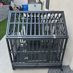42" Heavy Duty Dog Kennel Cage Crate with 4 Lockable Wheels for Large Dog