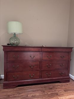 Cherry Wood Dresser Set- Tall Chest + Wide Dresser