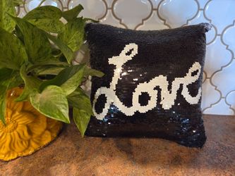 Black/White Sequin Love Throw Pillow