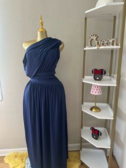 Navy Blue One-Shoulder Maxi Dress