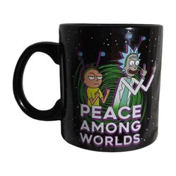 Just Funky Rick and Morty Peace Among Worlds Black Ceramic Mug 11 oz Used