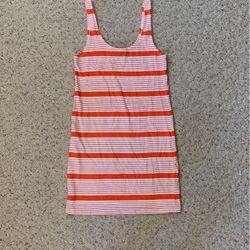 Forever 21 Coral Orange And White Striped Bodycon Dress Large 